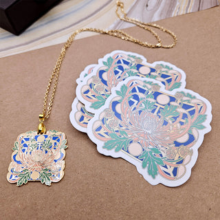 Chrysanthemum Enamel Pendant - From the Seeking Glass Series