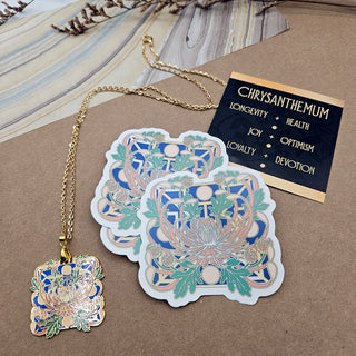 Chrysanthemum Enamel Pendant - From the Seeking Glass Series