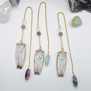 Glass Cicada Pendulum with Crystal Accent