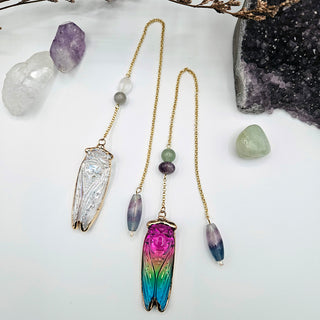 Glass Cicada Pendulum with Crystal Accent