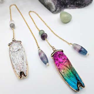 Glass Cicada Pendulum with Crystal Accent