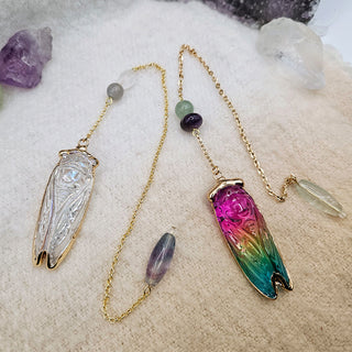 Glass Cicada Pendulum with Crystal Accent
