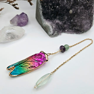 Glass Cicada Pendulum with Crystal Accent