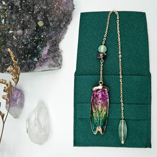 Glass Cicada Pendulum with Crystal Accent