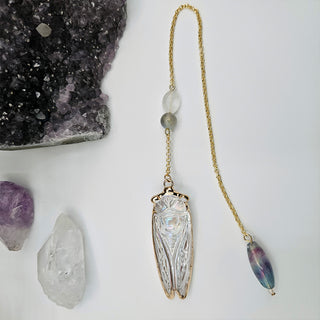 Glass Cicada Pendulum with Crystal Accent