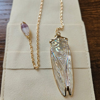 Glass Cicada Pendulum with Crystal Accent