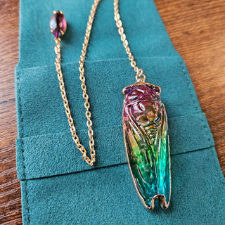 Glass Cicada Pendulum with Crystal Accent