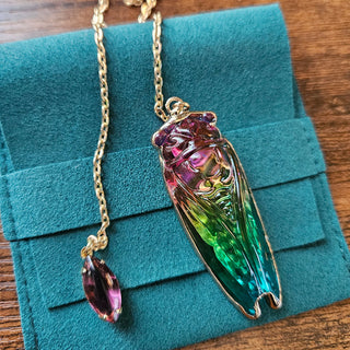 Glass Cicada Pendulum with Crystal Accent