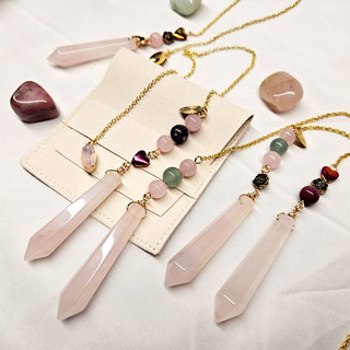 Rose Quartz Pendulum with Gold Chain